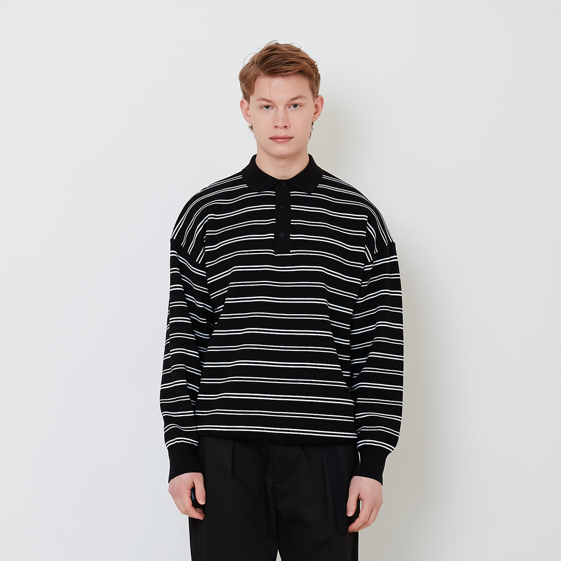 Men Oversized Polo Sweater - Black - SM2503049B