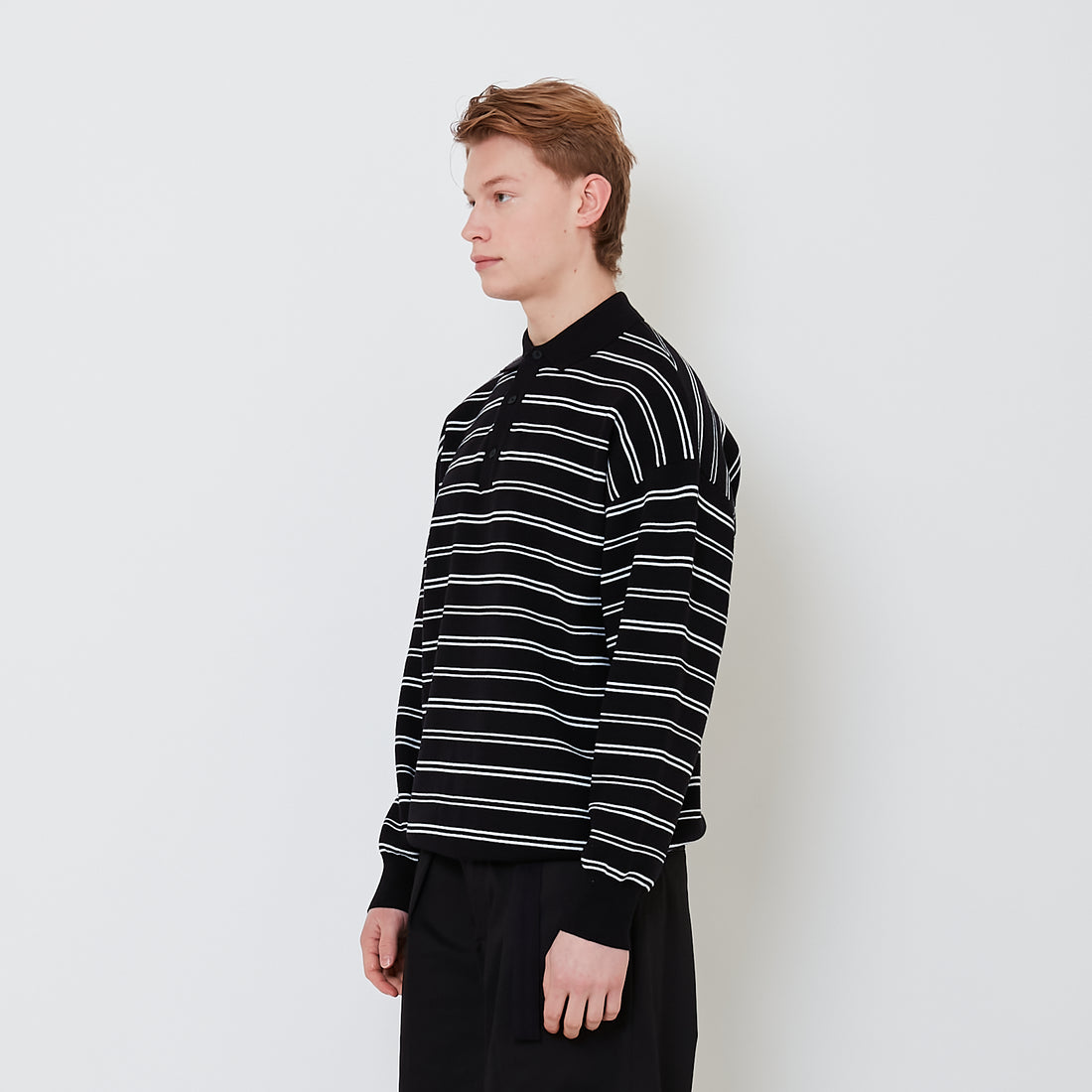 Men Oversized Polo Sweater - Black - SM2503049B