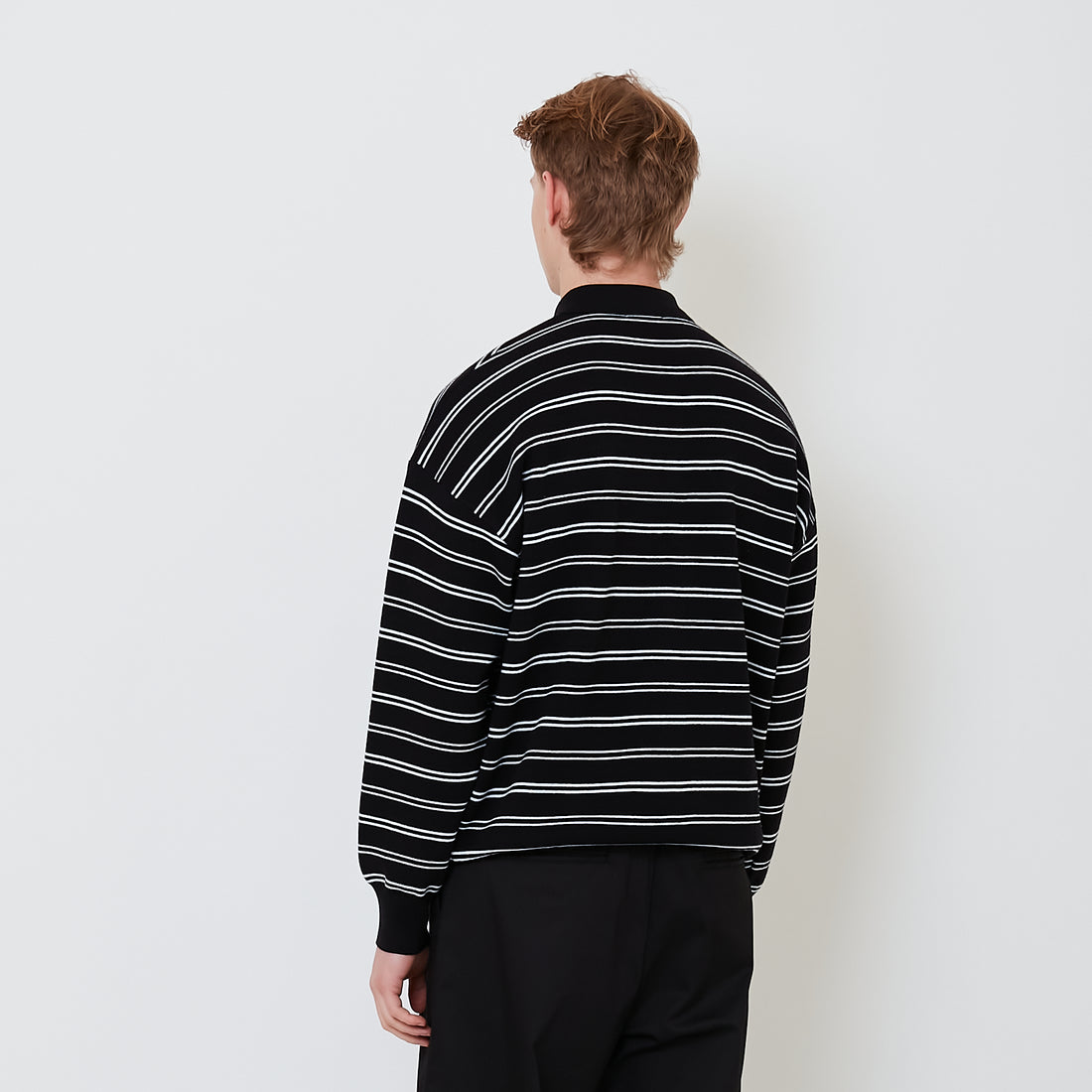 Men Oversized Polo Sweater - Black - SM2503049B