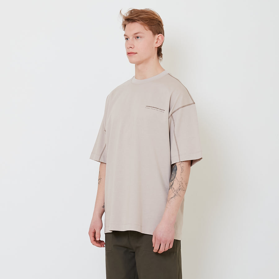 Men Printed Oversized Tee - Stone - SM2503053B