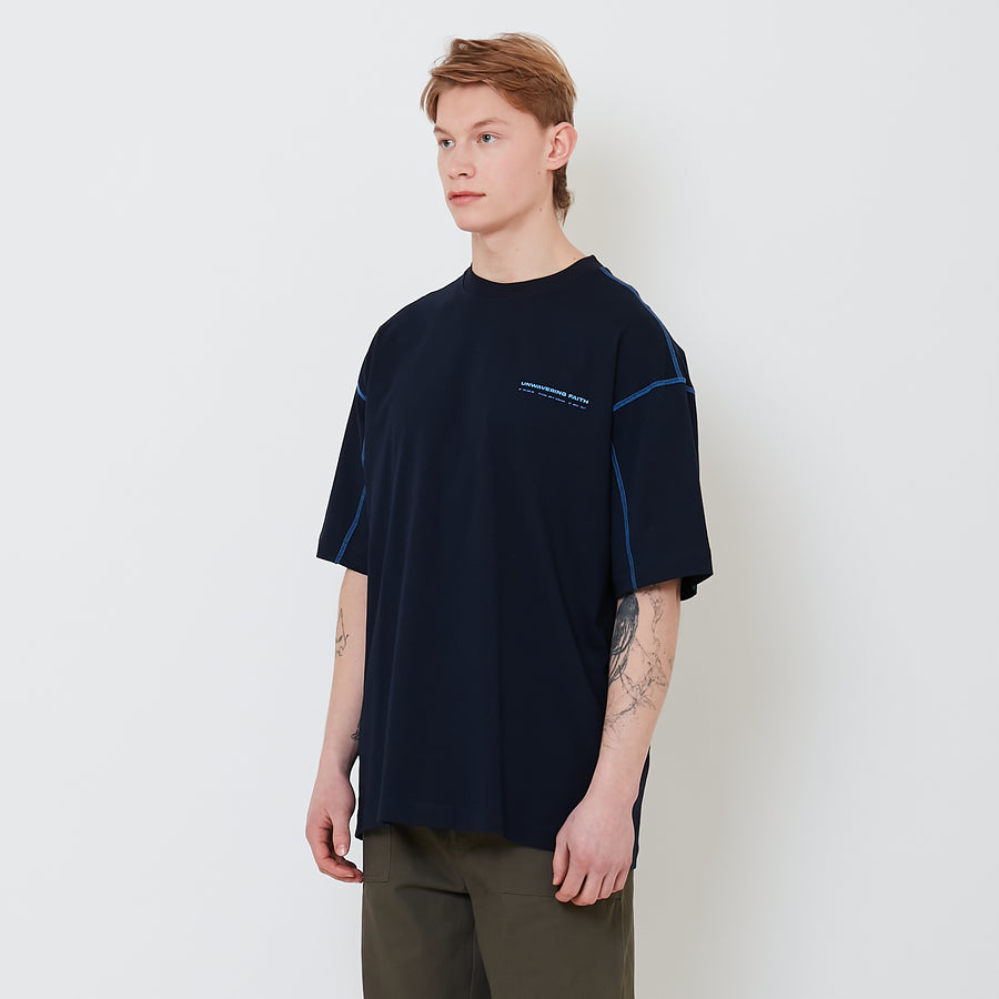 Men Printed Oversized Tee - Navy - SM2503053C