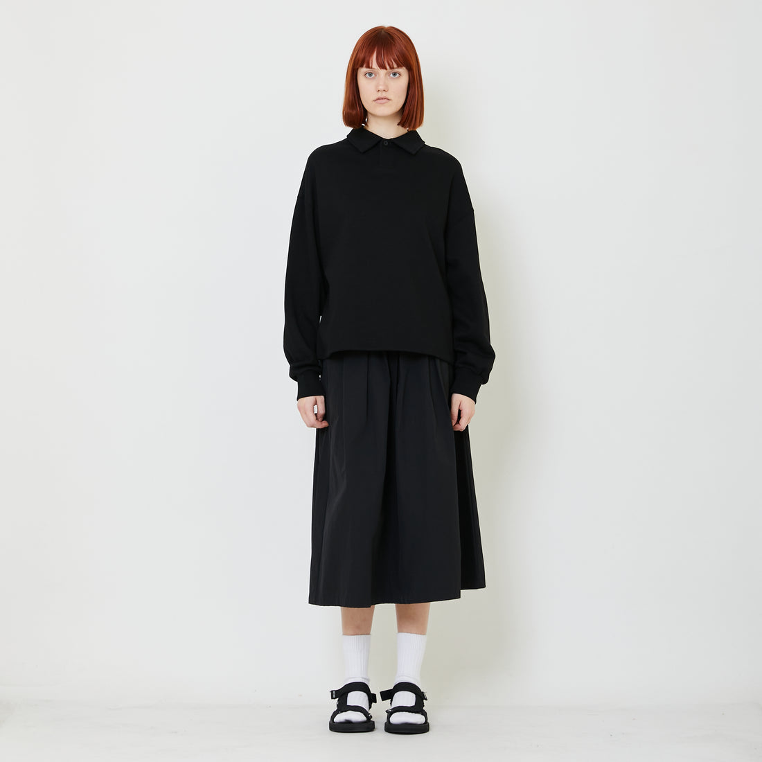 Adult Genderless Cropped Polo Sweater - Black - SU2408002D