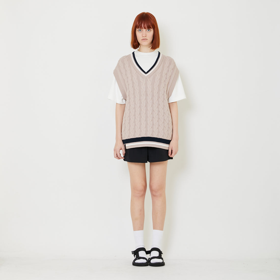 Adult Genderless Cable Knit Vest - Dusty Pink - SU2408003A