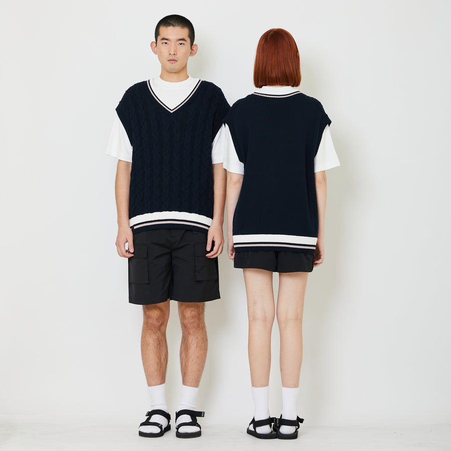 Adult Genderless Cable Knit Vest - Navy - SU2408003B