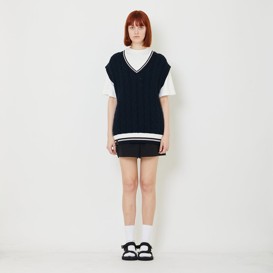 Adult Genderless Cable Knit Vest - Navy - SU2408003B