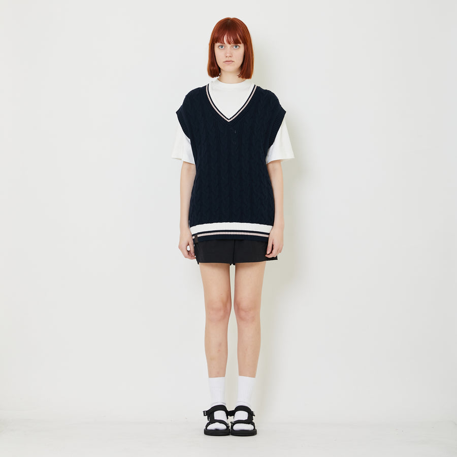 Adult Genderless Cable Knit Vest - Navy - SU2408003B