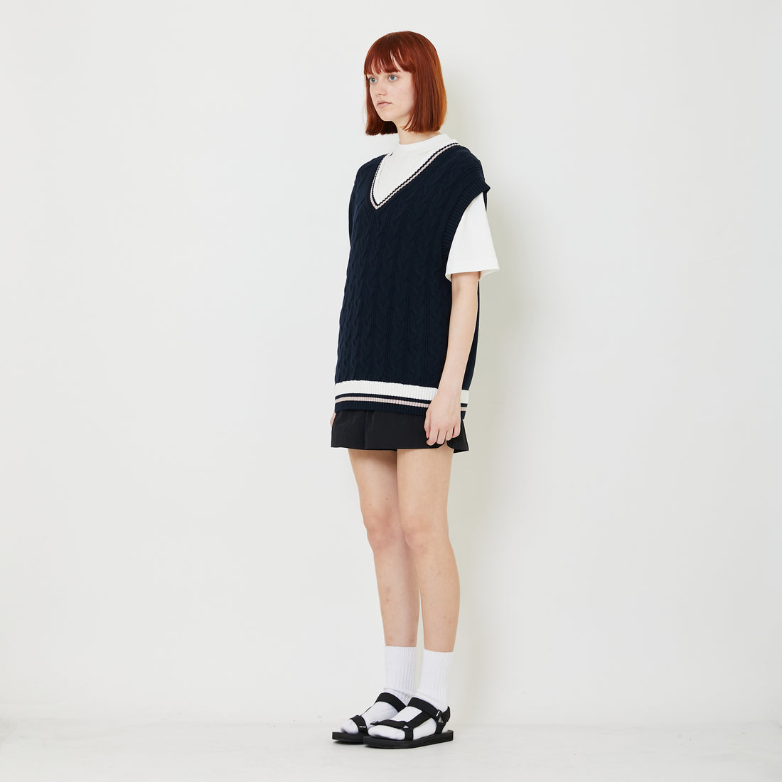 Adult Genderless Cable Knit Vest - Navy - SU2408003B