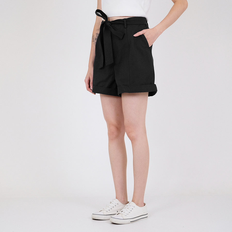 Women Elastic Waist Shorts - Black - SW2204457F