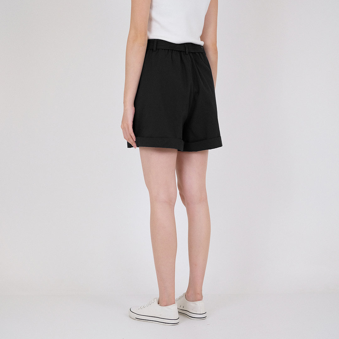 Women Elastic Waist Shorts - Black - SW2204457F