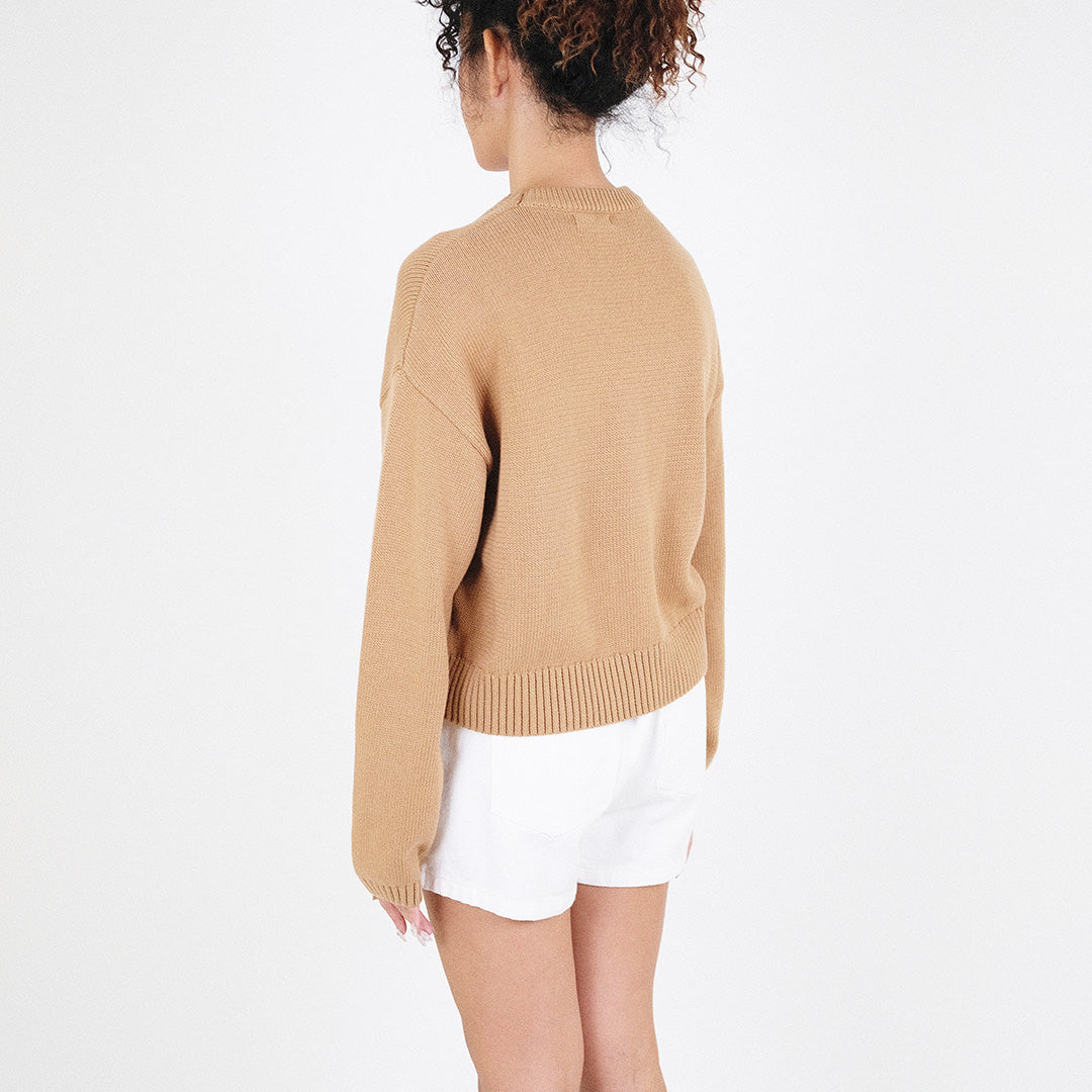 Women Cropped Sweater - Khaki - SW2301007C