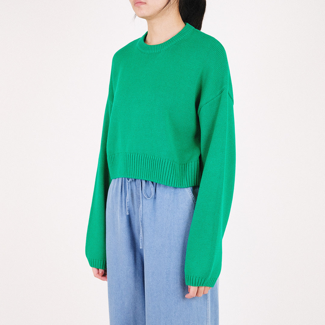 Women Cropped Sweater - Green - SW2307081B