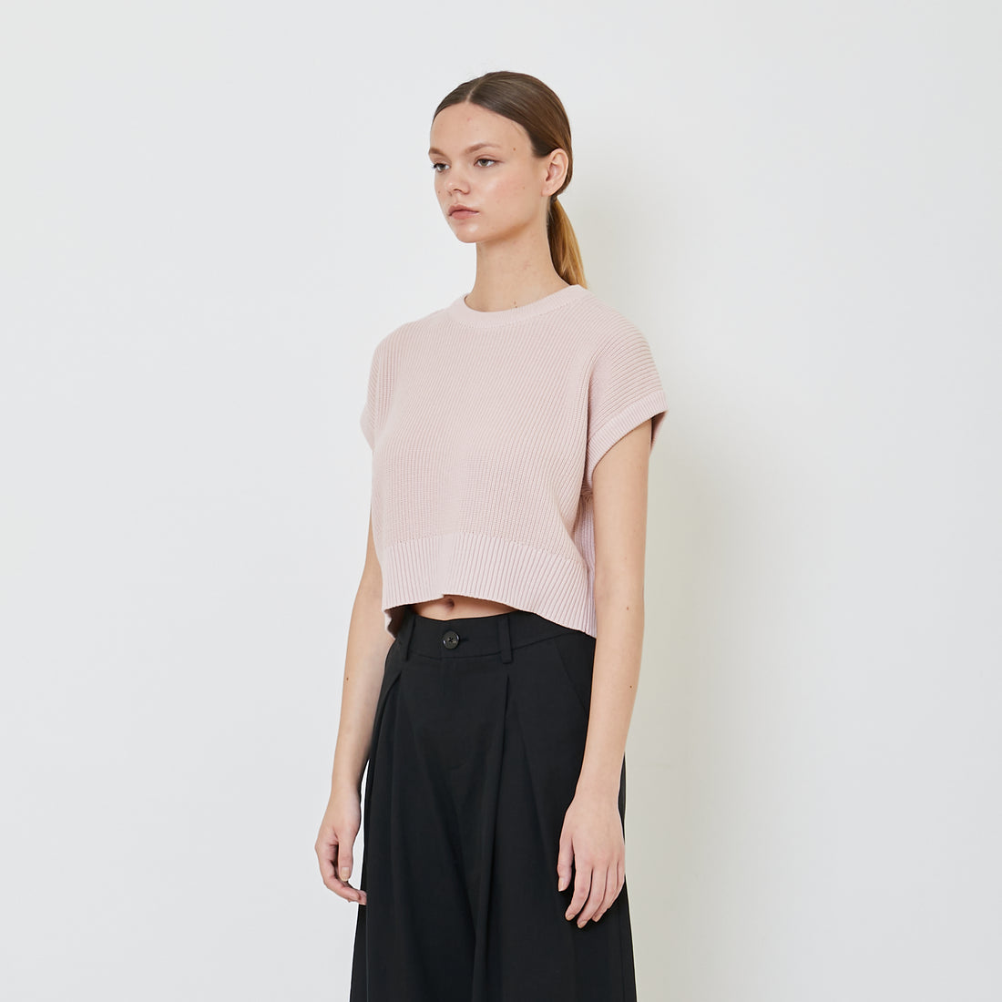 Women Knit Cropped Top - Light Pink - SW2312159E