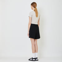 Women Pleated Shorts With Belt - Black - SW2401010D