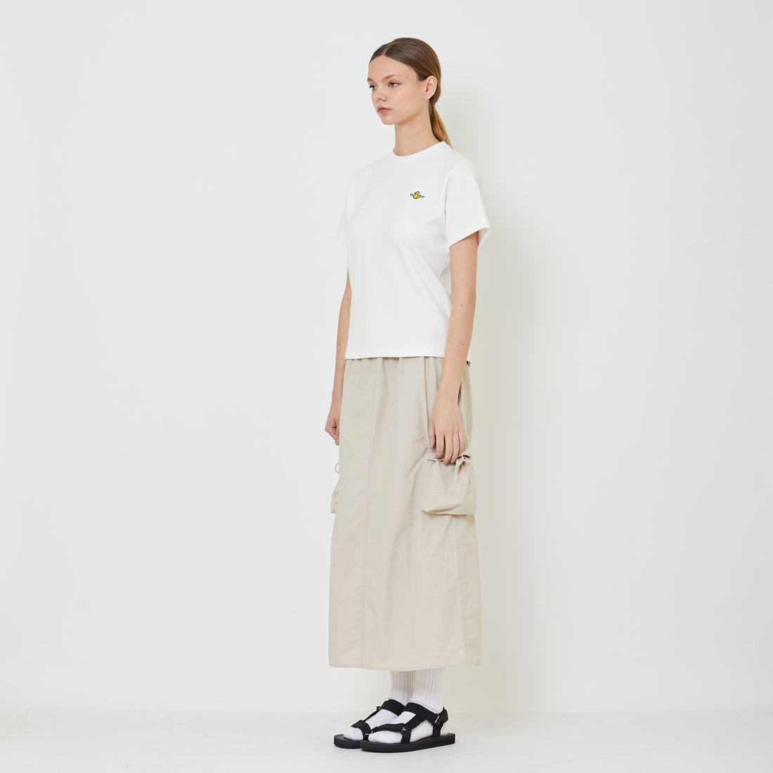 Women Nylon Maxi Skirt - Khaki - SW2401021C