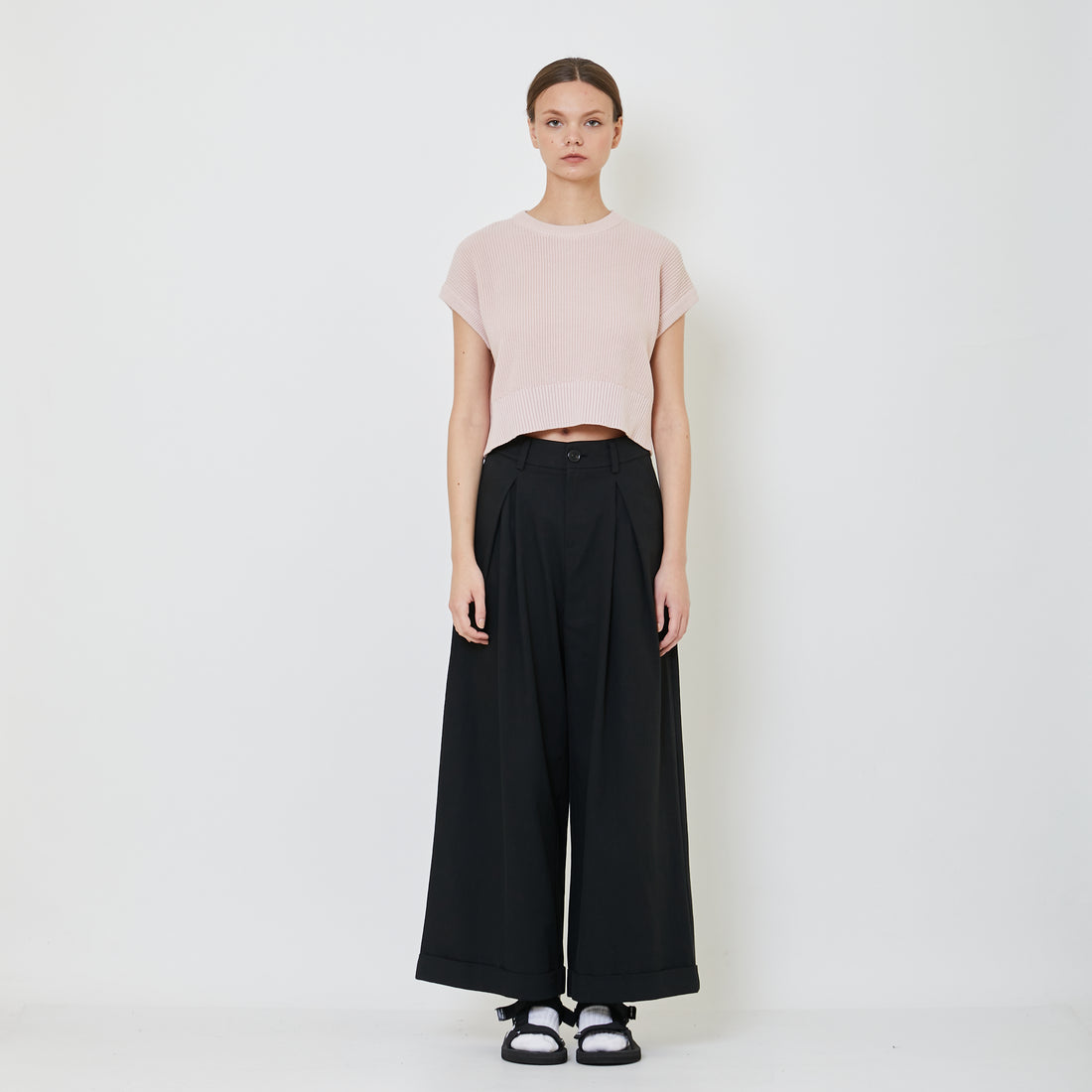 Women Pleated Wide-Leg Pants - Black - SW2402036B