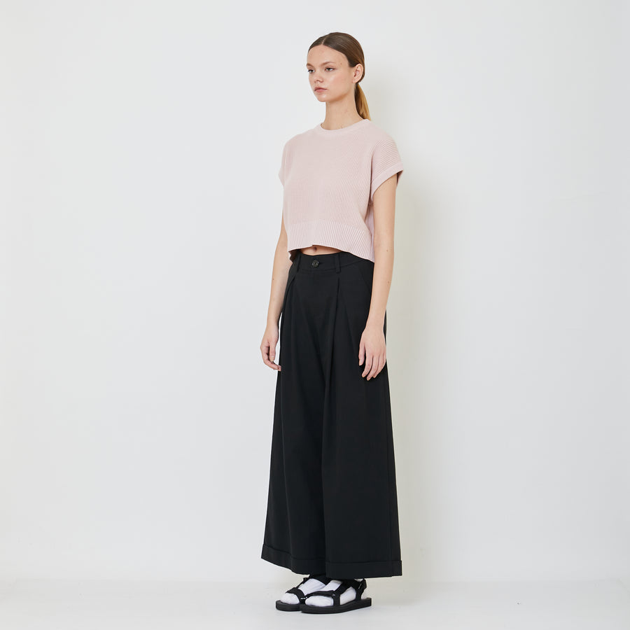 Women Pleated Wide-Leg Pants - Black - SW2402036B