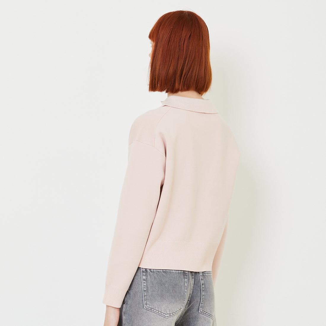 Women Sweater With Collar - Pink - SW2407086B