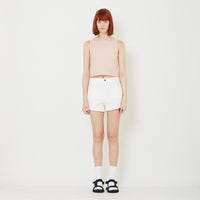 Women Stretch Denim Shorts - Off White - SW2407088A