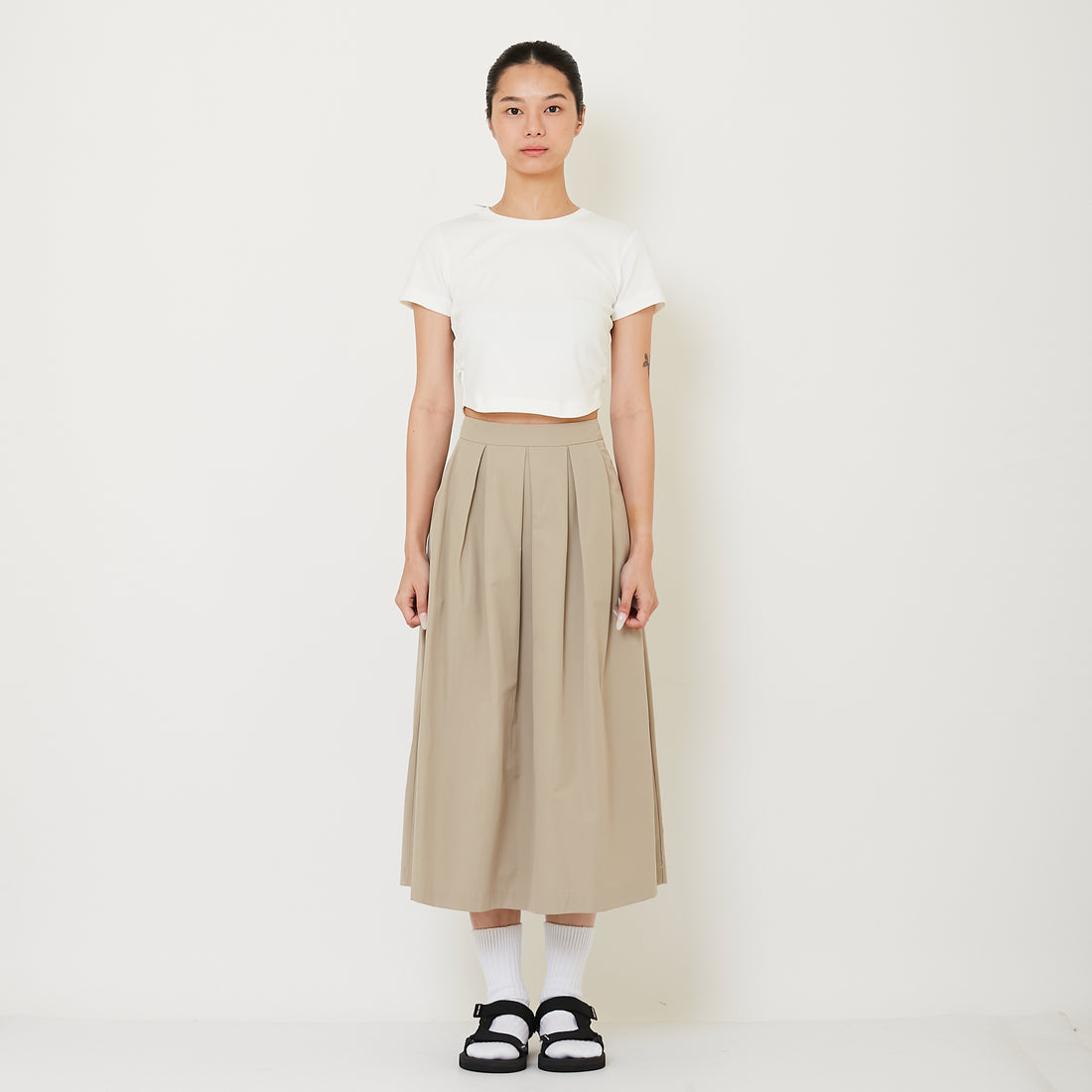 Women Pleated Skirt - Khaki - SW2407090C