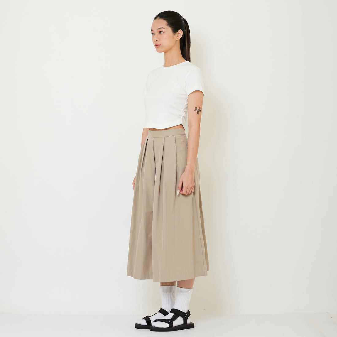 Women Pleated Skirt - Khaki - SW2407090C