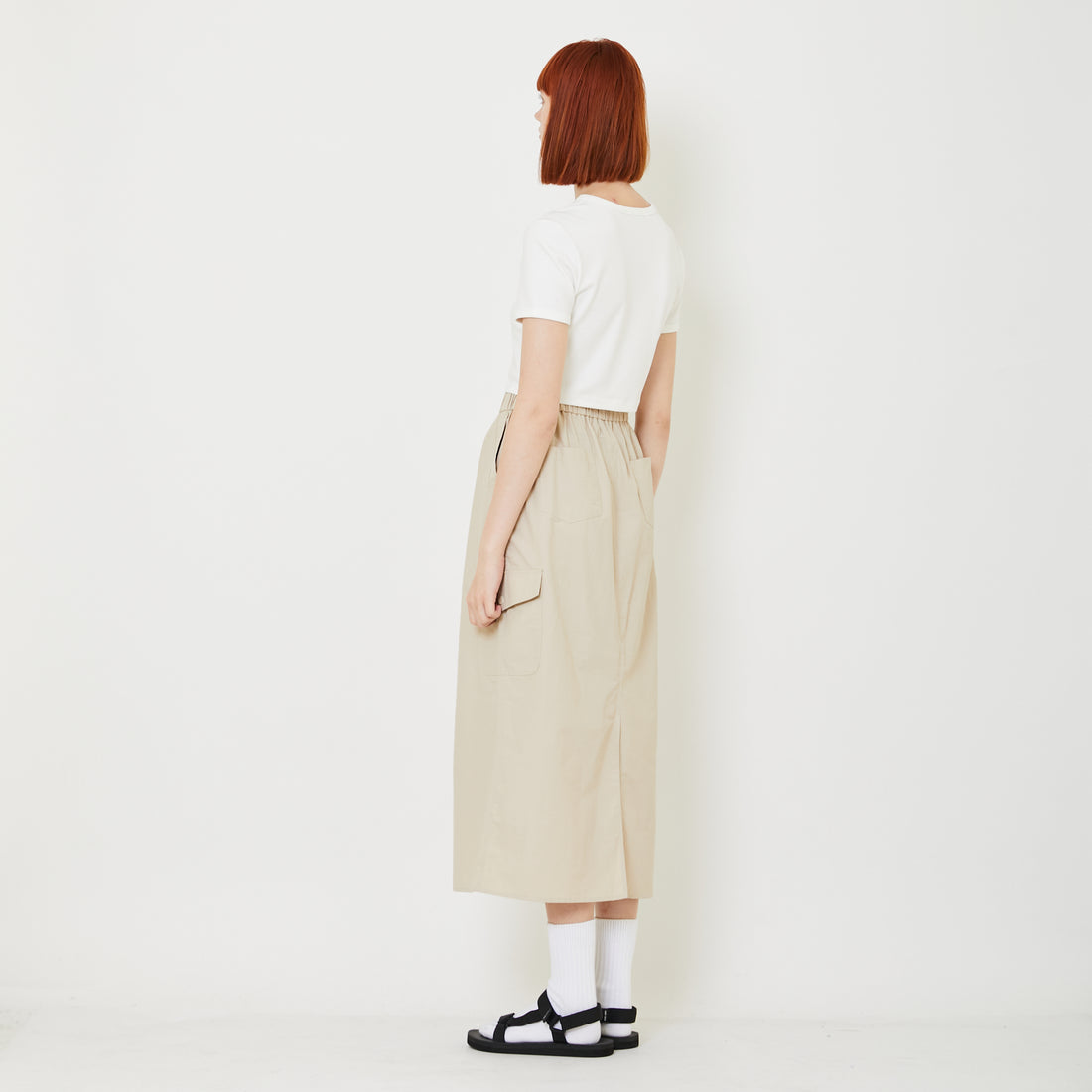 Women Nylon Cargo Skirt - Sand - SW2407092A