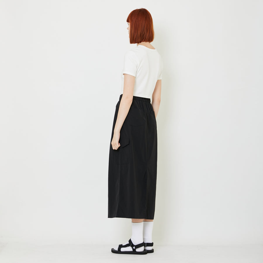 Women Nylon Cargo Skirt - Black - SW2407092B