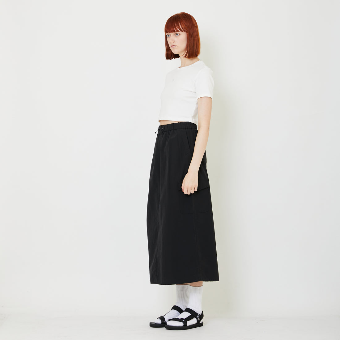 Women Nylon Cargo Skirt - Black - SW2407092B