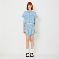 Women Pleated Skort With Belt - Light Blue - SW2407093B