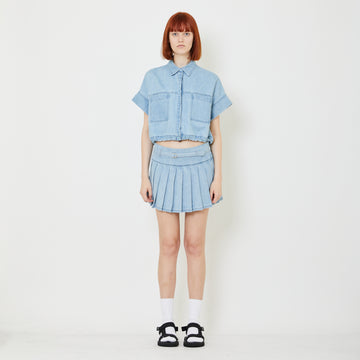 Women Pleated Skort With Belt - Light Blue - SW2407093B