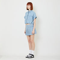 Women Pleated Skort With Belt - Light Blue - SW2407093B