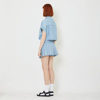 Women Pleated Skort With Belt - Light Blue - SW2407093B