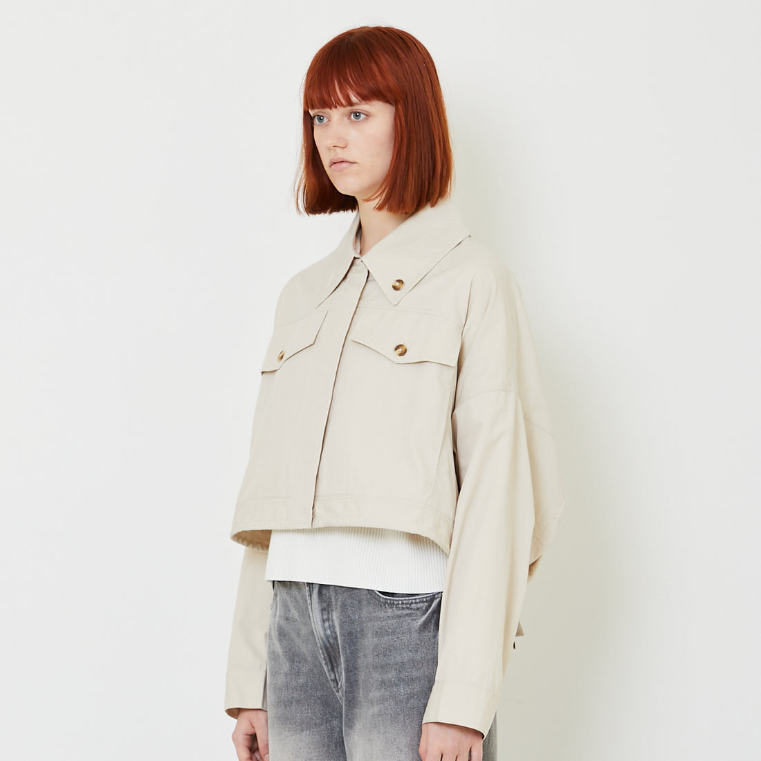 Women Cropped Jacket - Sand - SW2407097A