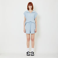 Women Waffle Knit Shorts - Light Blue - SW2408104A