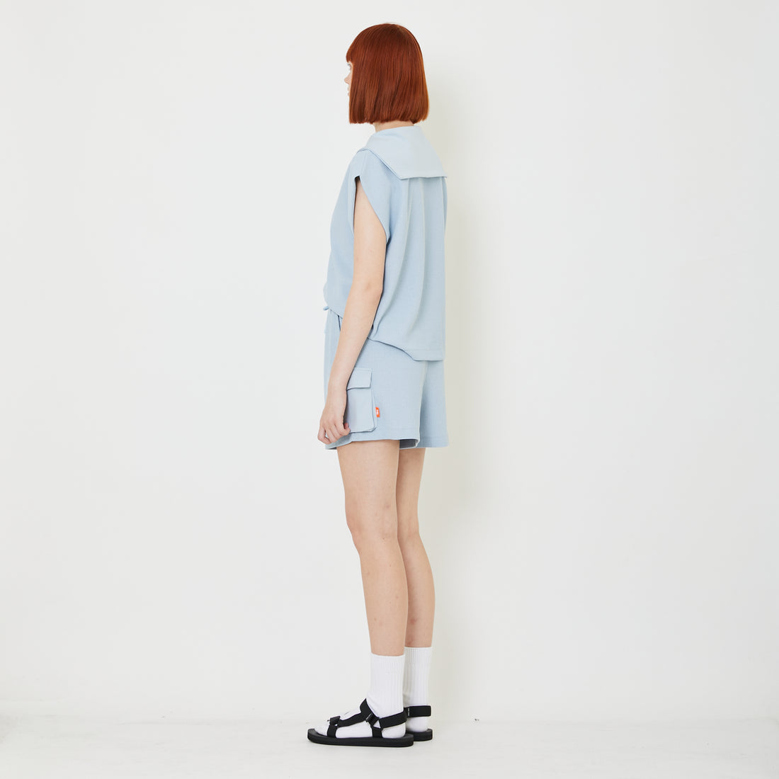 Women Waffle Knit Shorts - Light Blue - SW2408104A