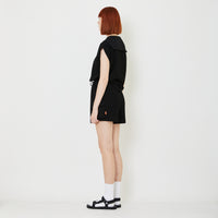 Women Waffle Knit Shorts - Black - SW2408104B