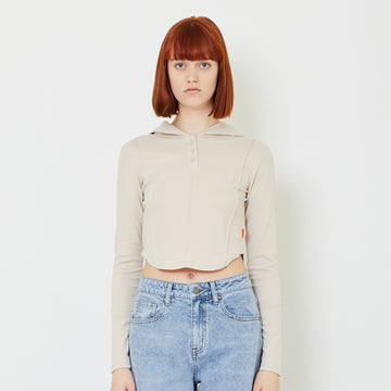 Women Cropped Hoodie - Ivory - SW2408105A