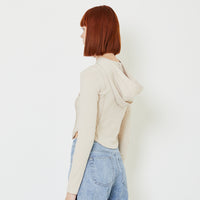 Women Cropped Hoodie - Ivory - SW2408105A