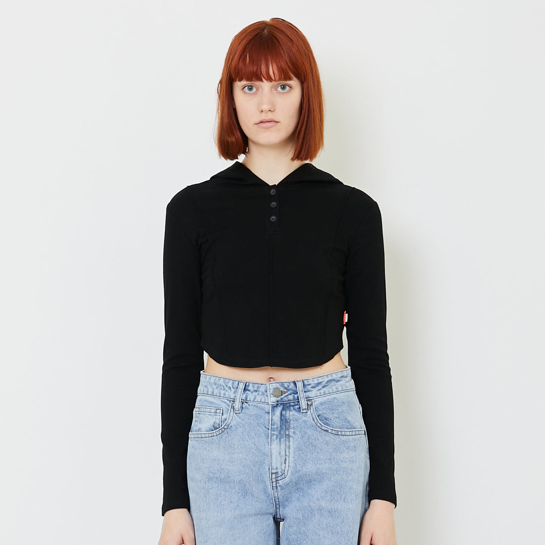 Women Cropped Hoodie - Black - SW2408105B