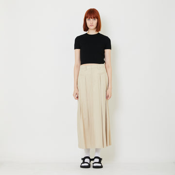 Women Pleated Maxi Skirt - Light Khaki - SW2408115A