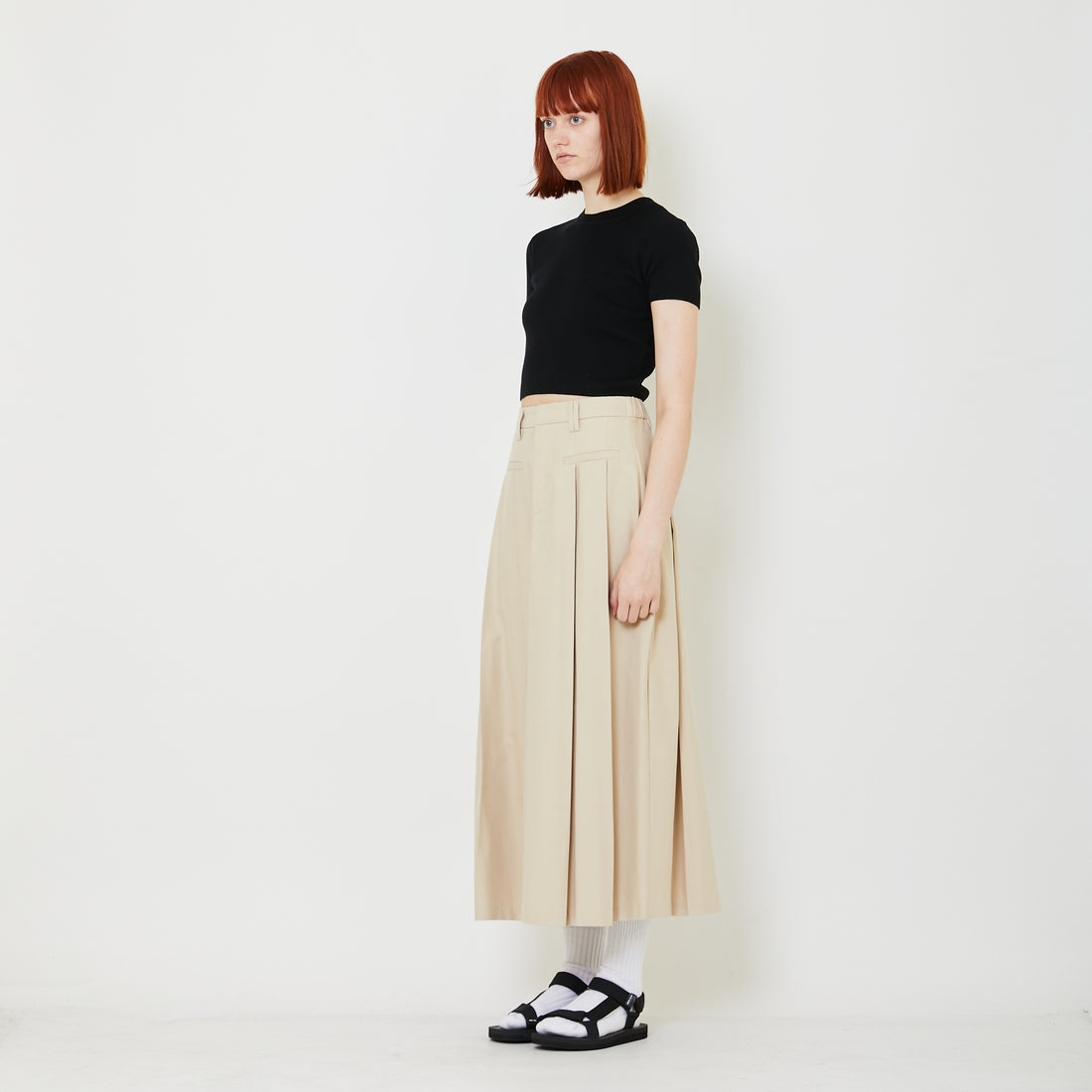 Women Pleated Maxi Skirt - Light Khaki - SW2408115A