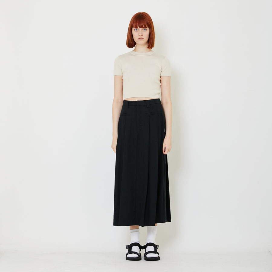 Women Pleated Maxi Skirt - Black - SW2408115B