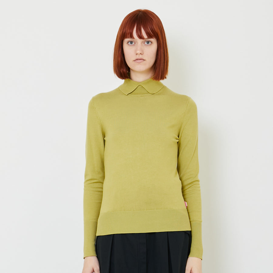 Women High Neck Knit Top - Green - SW2409128A