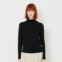 Women High Neck Knit Top - Black - SW2409128B