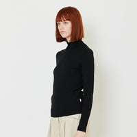 Women High Neck Knit Top - Black - SW2409128B