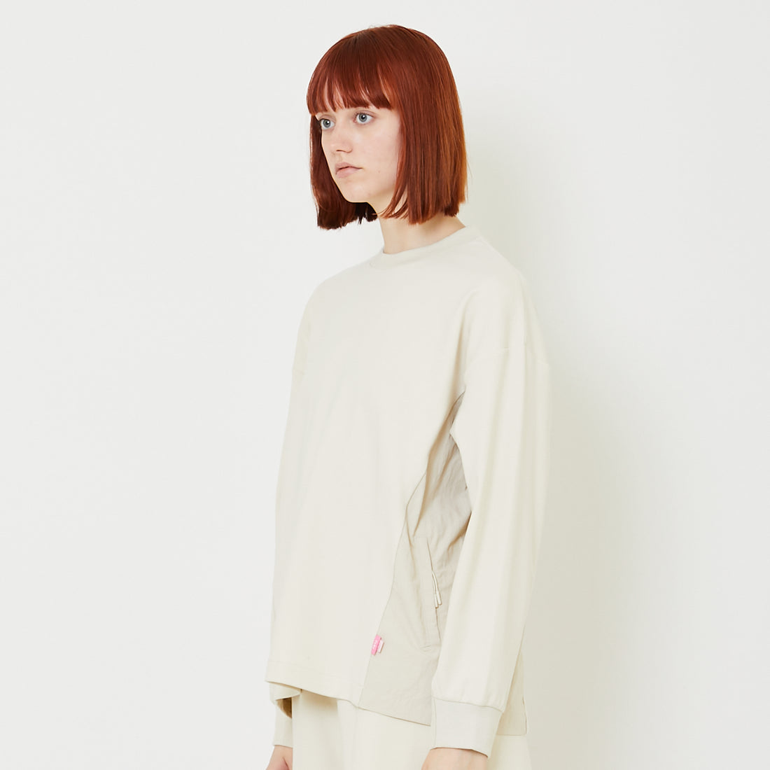 Women Combined Oversized Top - Cream - SW2409129A