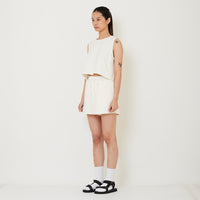 Women Combined Elastic Waist Skort - Off White - SW2410159A