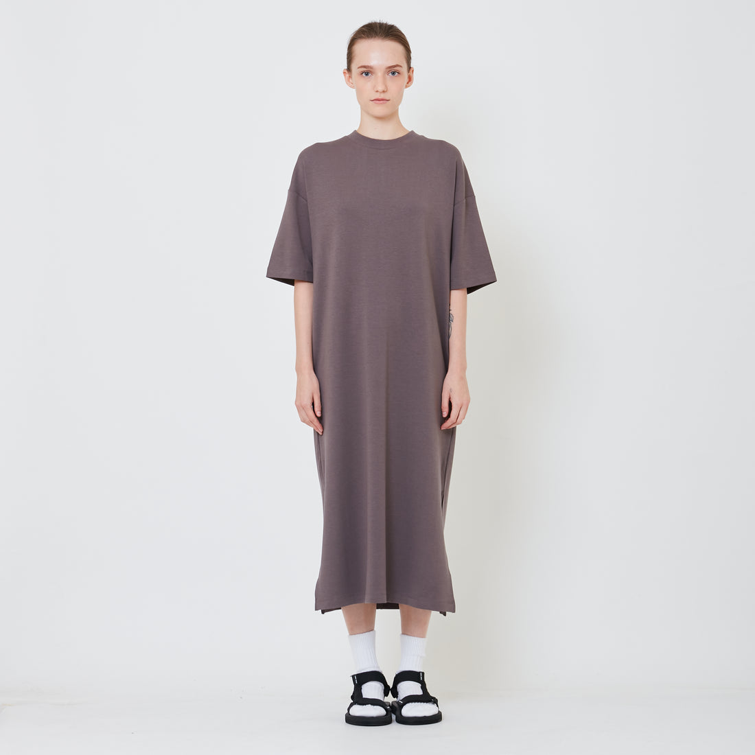 Women Oversized T-Shirt Dress - Grey - SW2410163C