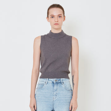 Women Knit Mock Neck Top - Grey - SW2410164D