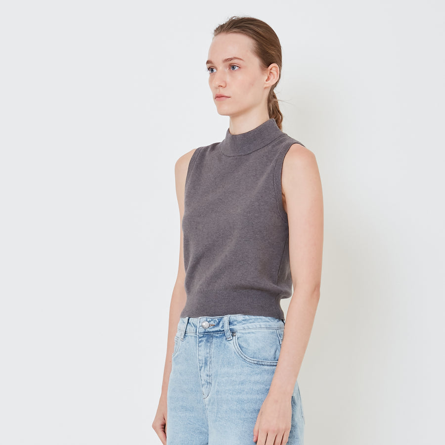 Women Knit Mock Neck Top - Grey - SW2410164D