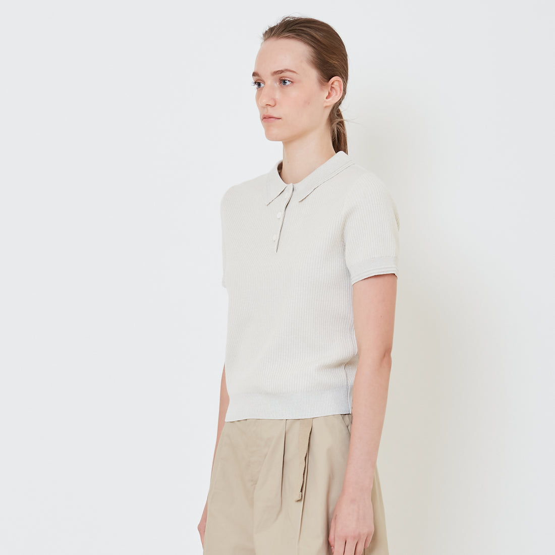 Women Knit Polo Top - Sand - SW2410166A